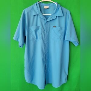 Men Button-Up Shirt Light Blue Columbia Medium Silver Ridge Omni-shade Utility